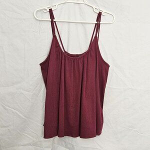 Double Spaghetti Strap Scoop Neck Gauzy Texture Plum Wine Color Blouse
